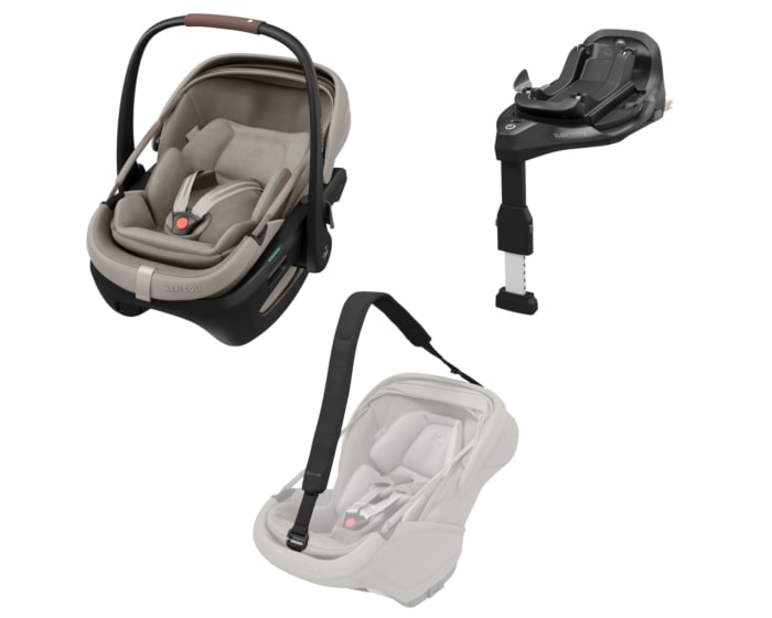 MCBS844180658541001_2025_MaxiCosi_CarSeat_Bundle_CoralSlideProSlideProBaseCarryStrap_Sand_3qrt